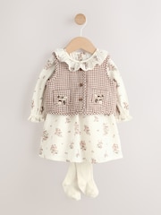 Ecru Floral Woven Baby Dress, Gilet And Tights 3 Piece Set (0mths-2yrs) - Image 4 of 15