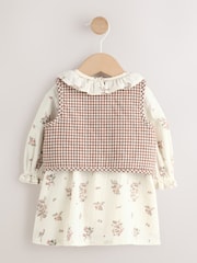 Ecru Floral Woven Baby Dress, Gilet And Tights 3 Piece Set (0mths-2yrs) - Image 6 of 15