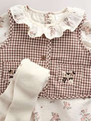 Ecru Floral Woven Baby Dress, Gilet And Tights 3 Piece Set (0mths-2yrs) - Image 8 of 15