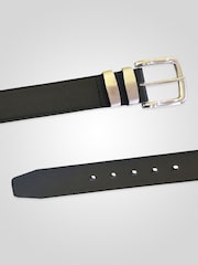 D555 Black NOAH Double Metal Loop Faux Leather Fashion 3.8cm Width Belt - Image 3 of 6