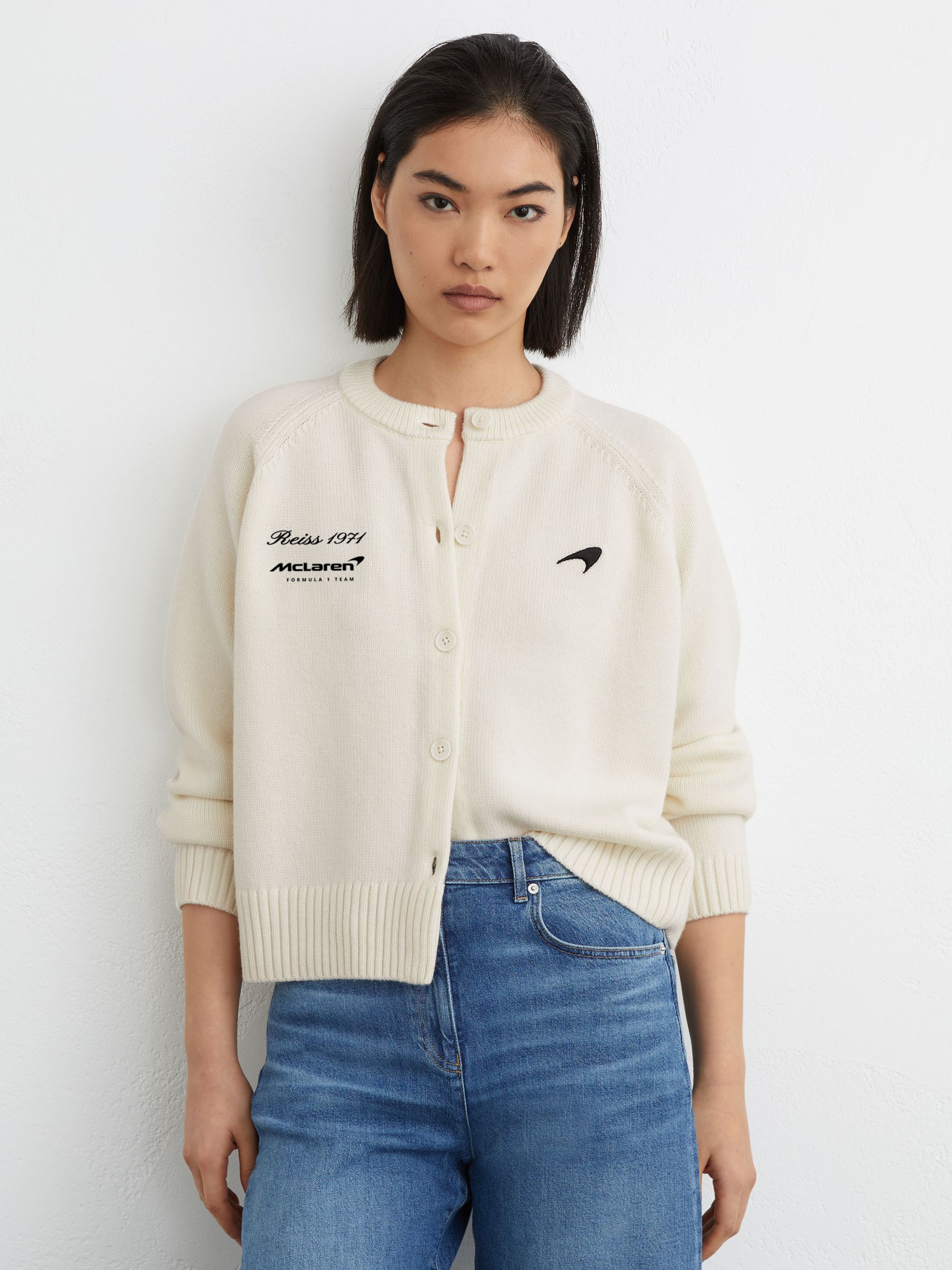 Buy Reiss White Louise McLaren Racing Wool Cropped Cardigan from