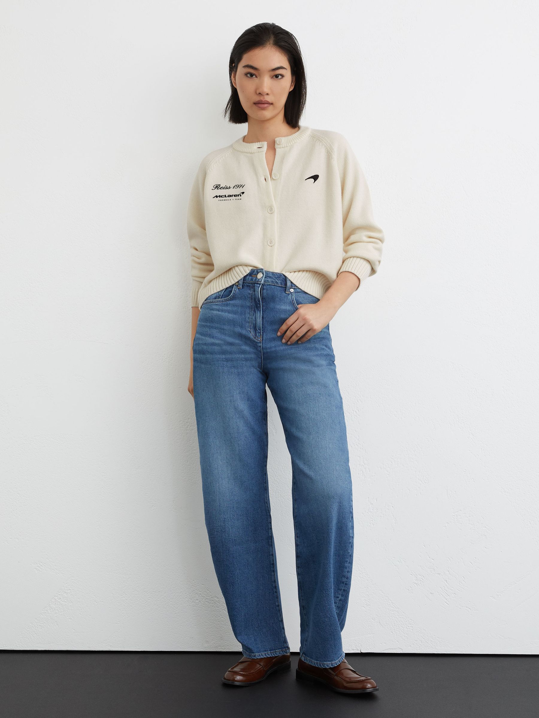 Buy Reiss White Louise McLaren Racing Wool Cropped Cardigan from