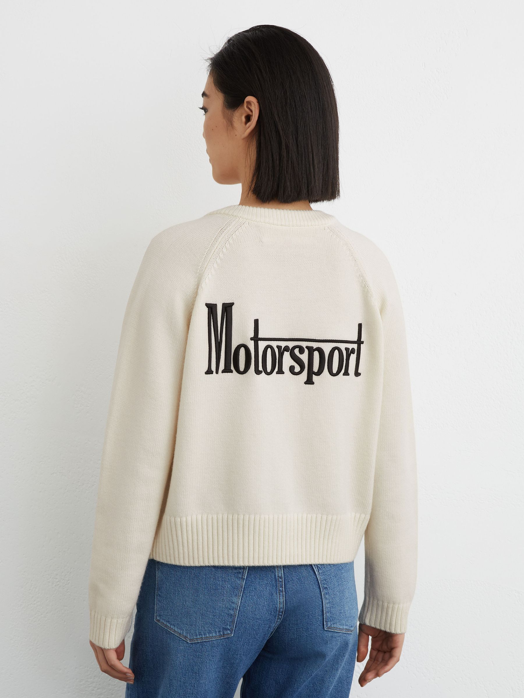 Buy Reiss White Louise McLaren Racing Wool Cropped Cardigan from