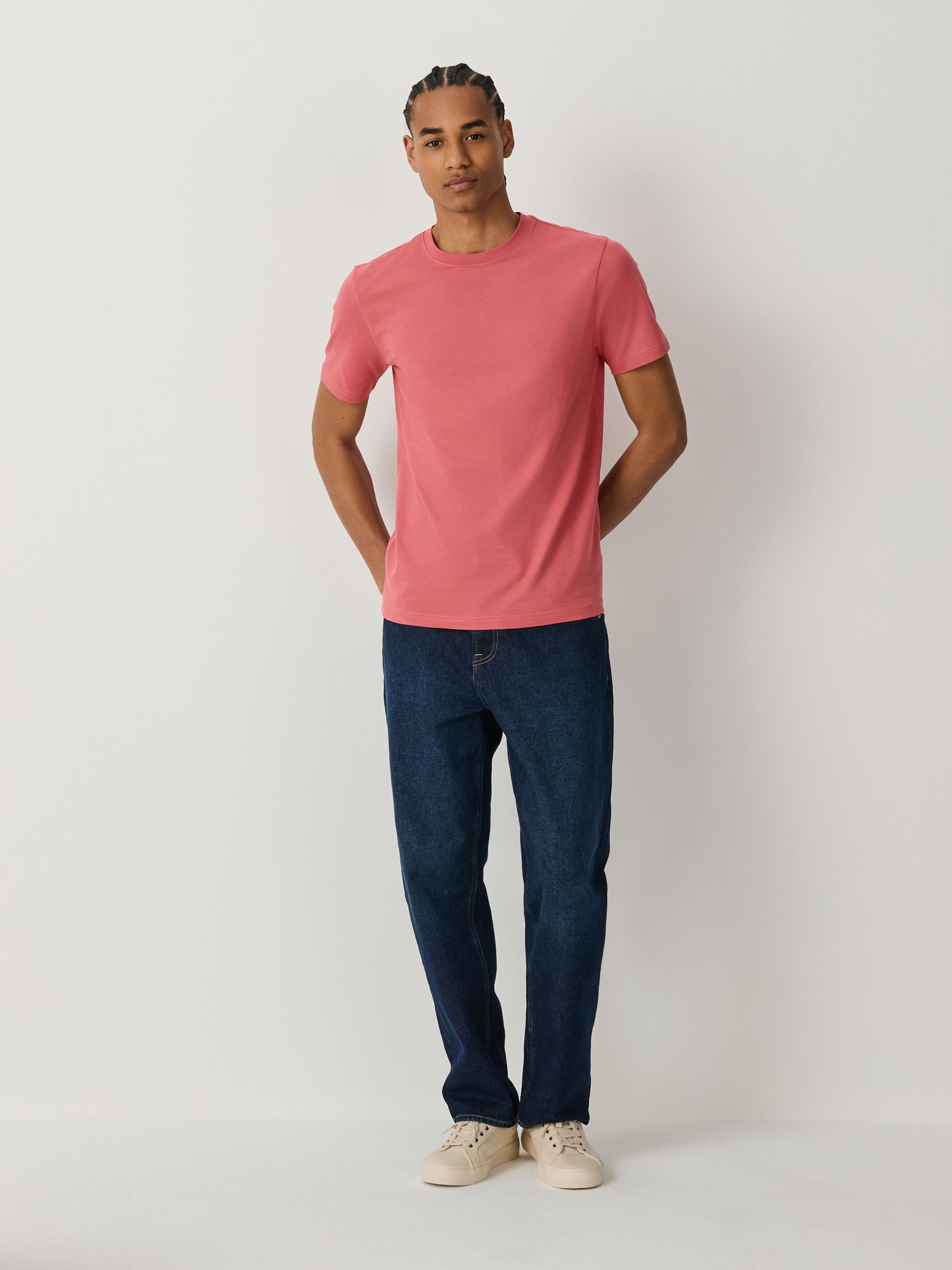 Buy Pink Coral Slim Fit Essential Crew Neck Cotton T-Shirt from