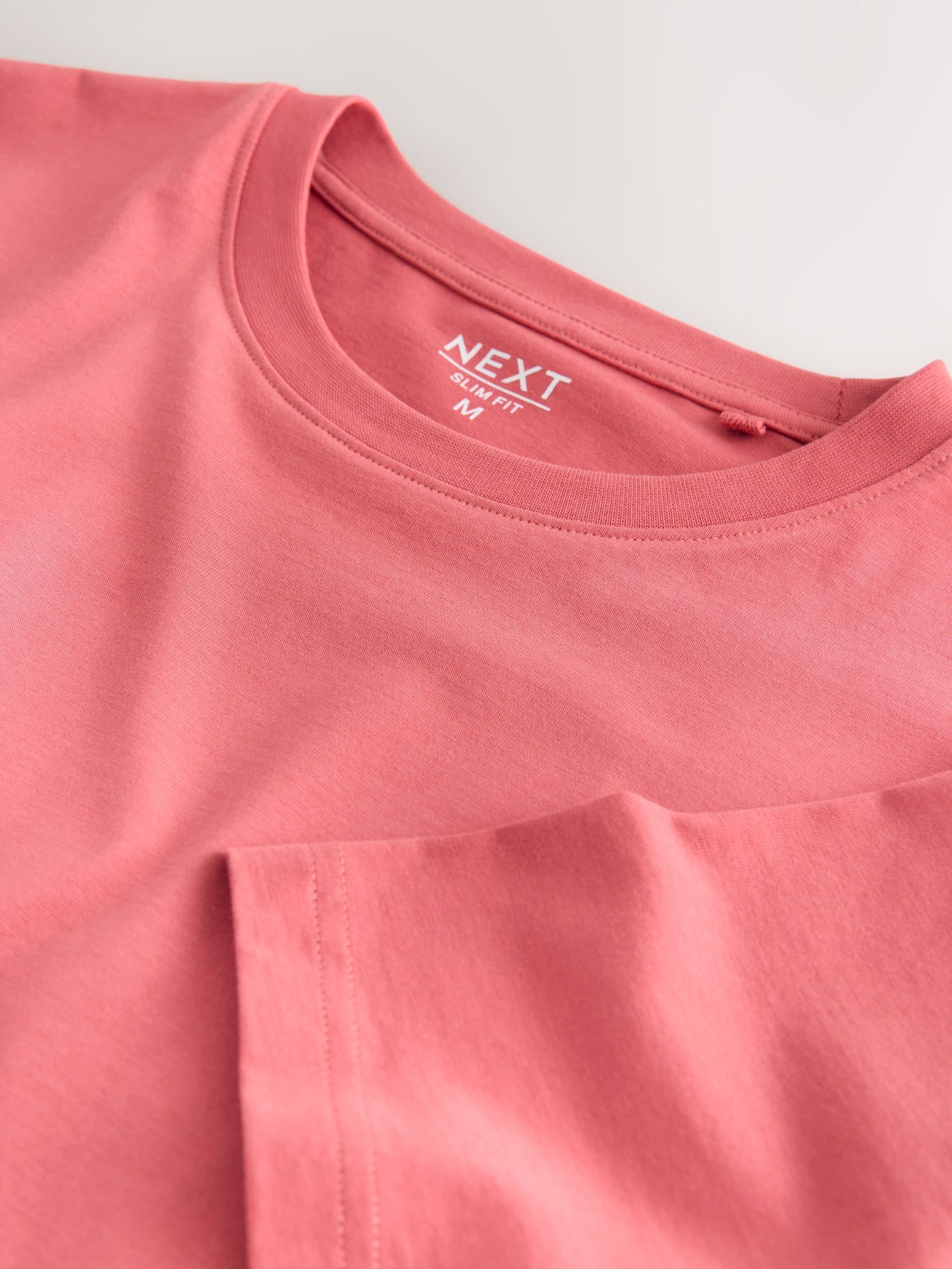 Buy Pink Coral Slim Fit Essential Crew Neck Cotton T-Shirt from