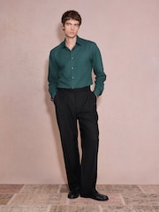 Green Slim Fit Cotton Textured Slim Fit Long Sleeve Formal Shirt With Trim - Image 2 of 9