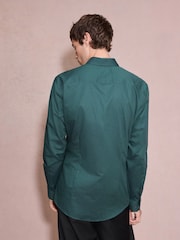 Green Slim Fit Cotton Textured Slim Fit Long Sleeve Formal Shirt With Trim - Image 3 of 9