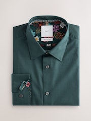 Green Slim Fit Cotton Textured Slim Fit Long Sleeve Formal Shirt With Trim - Image 7 of 9