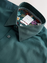 Green Slim Fit Cotton Textured Slim Fit Long Sleeve Formal Shirt With Trim - Image 8 of 9