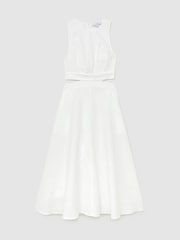 Reiss Ivory Hazel Petite Linen-Cotton Cut-Out Midi Dress - Image 2 of 7