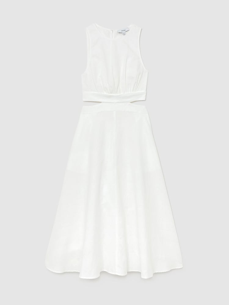 Reiss Ivory Hazel Petite Linen-Cotton Cut-Out Midi Dress - Image 2 of 7