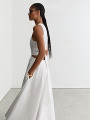 Reiss Ivory Hazel Petite Linen-Cotton Cut-Out Midi Dress - Image 4 of 7