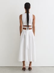 Reiss Ivory Hazel Petite Linen-Cotton Cut-Out Midi Dress - Image 5 of 7
