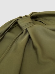 Reiss Olive Green Kenzie Satin Asymmetric Draped Midi Dress - Image 7 of 7