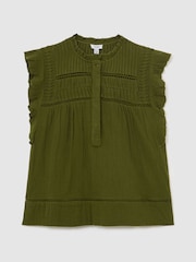 Reiss Olive Green Florie Cotton Cheesecloth Sleeveless Top - Image 2 of 6