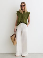 Reiss Olive Green Florie Cotton Cheesecloth Sleeveless Top - Image 3 of 6