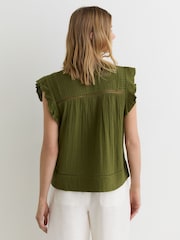 Reiss Olive Green Florie Cotton Cheesecloth Sleeveless Top - Image 5 of 6