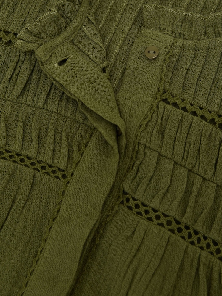 Reiss Olive Green Florie Cotton Cheesecloth Sleeveless Top - Image 6 of 6 Reiss Olive Green Florie Cotton Cheesecloth Sleeveless Top - Image 6 of 6