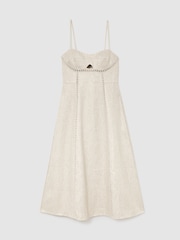 Reiss Neutral Sage Linen-Blend Fit-and-Flare Midi Dress - Image 2 of 6