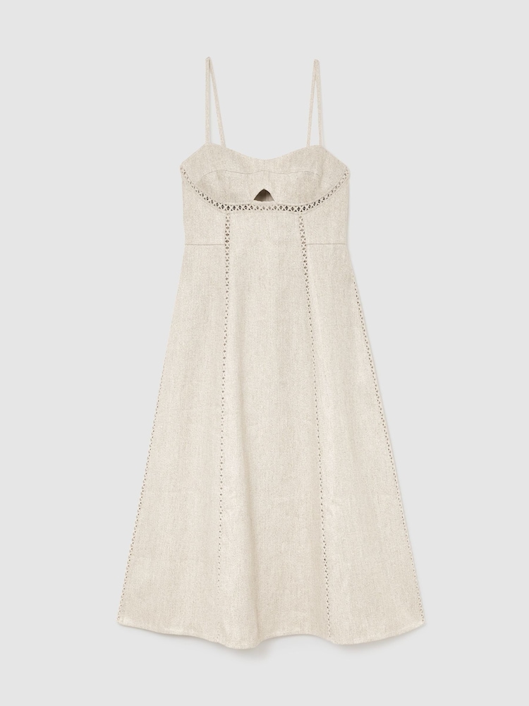 Reiss Neutral Sage Linen-Blend Fit-and-Flare Midi Dress - Image 2 of 6