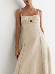 Reiss Neutral Sage Linen-Blend Fit-and-Flare Midi Dress - Image 3 of 6