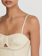 Reiss Neutral Sage Linen-Blend Fit-and-Flare Midi Dress - Image 5 of 6