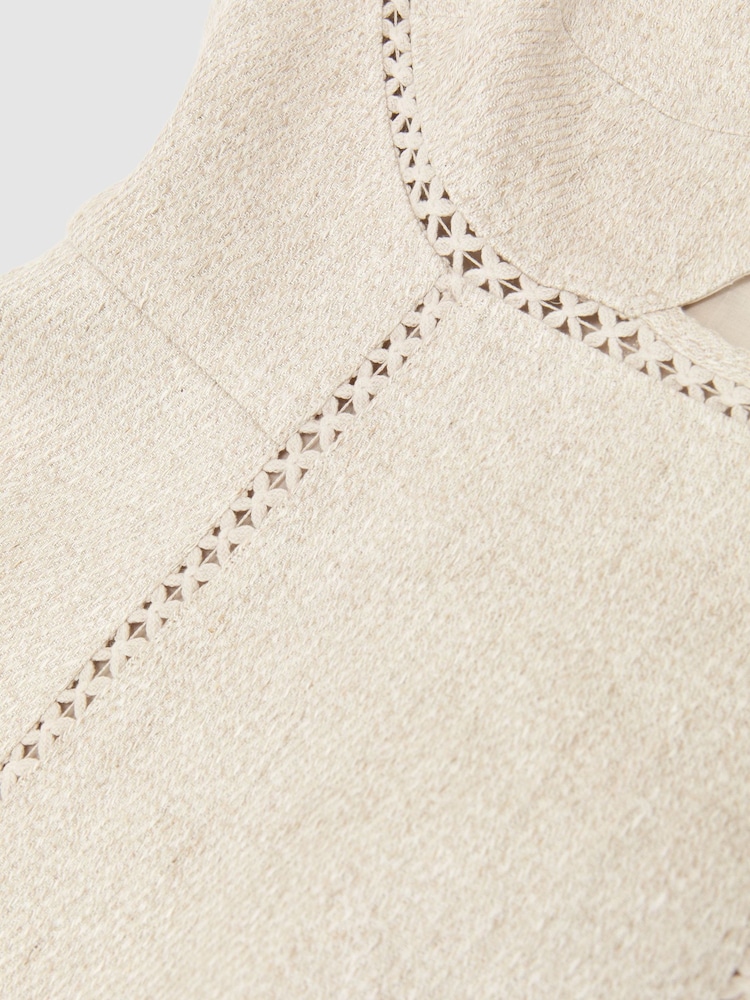 Reiss Neutral Sage Linen-Blend Fit-and-Flare Midi Dress - Image 6 of 6