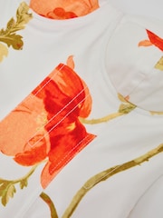 Reiss Cream/Red Penelope Cotton Floral Bustier Midi Dress with Stretch - Image 6 of 6