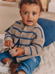 Brown/Blue Stripe Embroidered Bear Cardigan (0mths-2yrs) - Image 2 of 7