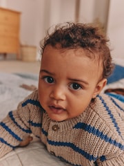 Brown/Blue Stripe Embroidered Bear Cardigan (0mths-2yrs) - Image 3 of 7