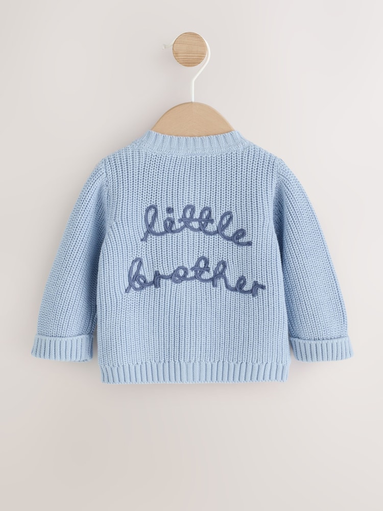 Blue Little Brother Embroidered Bear Cardigan (0mths-2yrs) - Image 1 of 5 Blue Little Brother Embroidered Bear Cardigan (0mths-2yrs) - Image 1 of 5