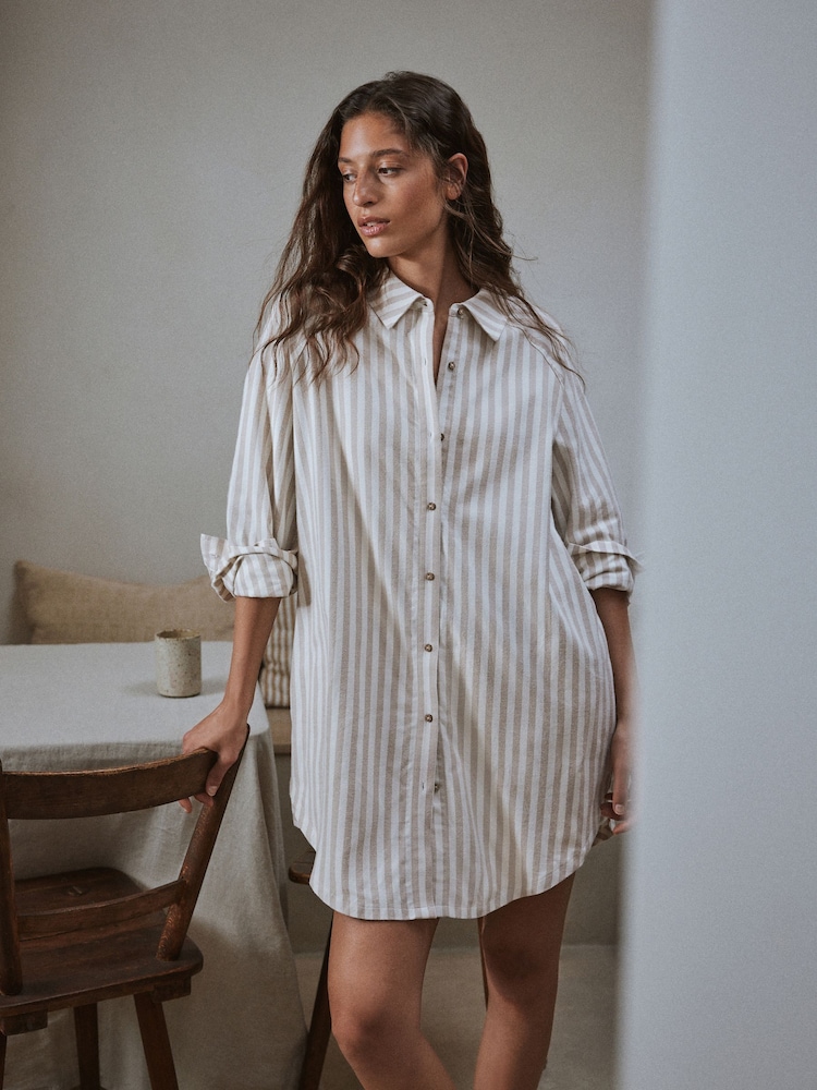 Yard Hebden Stripe Cotton Flannel Stripe Night Shirt - Image 1 of 9 Yard Hebden Stripe Cotton Flannel Stripe Night Shirt - Image 1 of 9