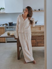 Yard Neutral Check Neutral Check Crinkle Cotton Long Pyjamas 2 Piece - Image 2 of 6