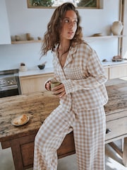 Yard Neutral Check Neutral Check Crinkle Cotton Long Pyjamas 2 Piece - Image 3 of 6