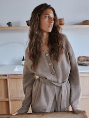 Yard  Oatmeal Belted Wool Blend Knitted Lounge Cardigan - Image 1 of 7
