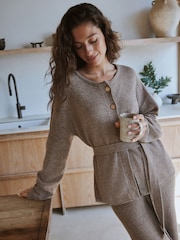Yard  Oatmeal Belted Wool Blend Knitted Lounge Cardigan - Image 2 of 7