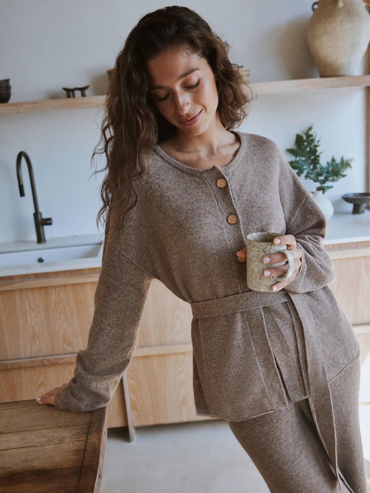 Yard Oatmeal Belted Wool Blend Knitted Lounge Cardigan - Image 2 of 7 Yard Oatmeal Belted Wool Blend Knitted Lounge Cardigan - Image 2 of 7
