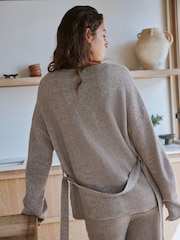 Yard  Oatmeal Belted Wool Blend Knitted Lounge Cardigan - Image 3 of 7