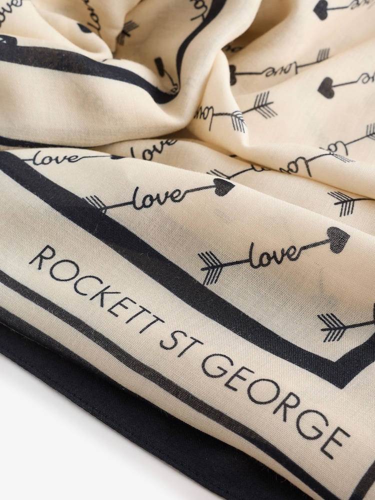 Rockett St George Black/Ecru Love Arrow Printed Lightweight Scarf - Image 10 of 10
