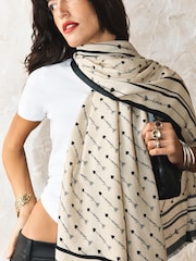 Rockett St George Black/Ecru Love Arrow Printed Lightweight Scarf - Image 6 of 7