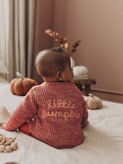 Orange Little Pumpkin Slogan Baby Cardigan - Image 1 of 9