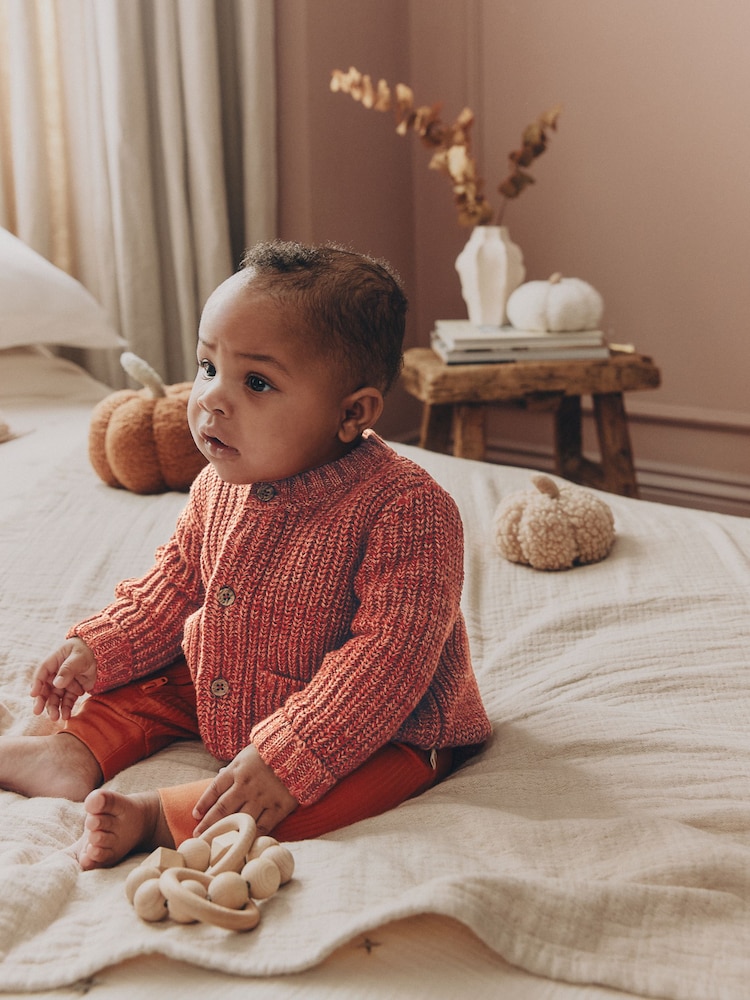 Orange Little Pumpkin Slogan Baby Cardigan - Image 2 of 9 Orange Little Pumpkin Slogan Baby Cardigan - Image 2 of 9