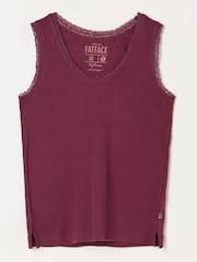 FatFace Olivia Plum Purple Pointelle Lace Trim Vest - Image 6 of 6