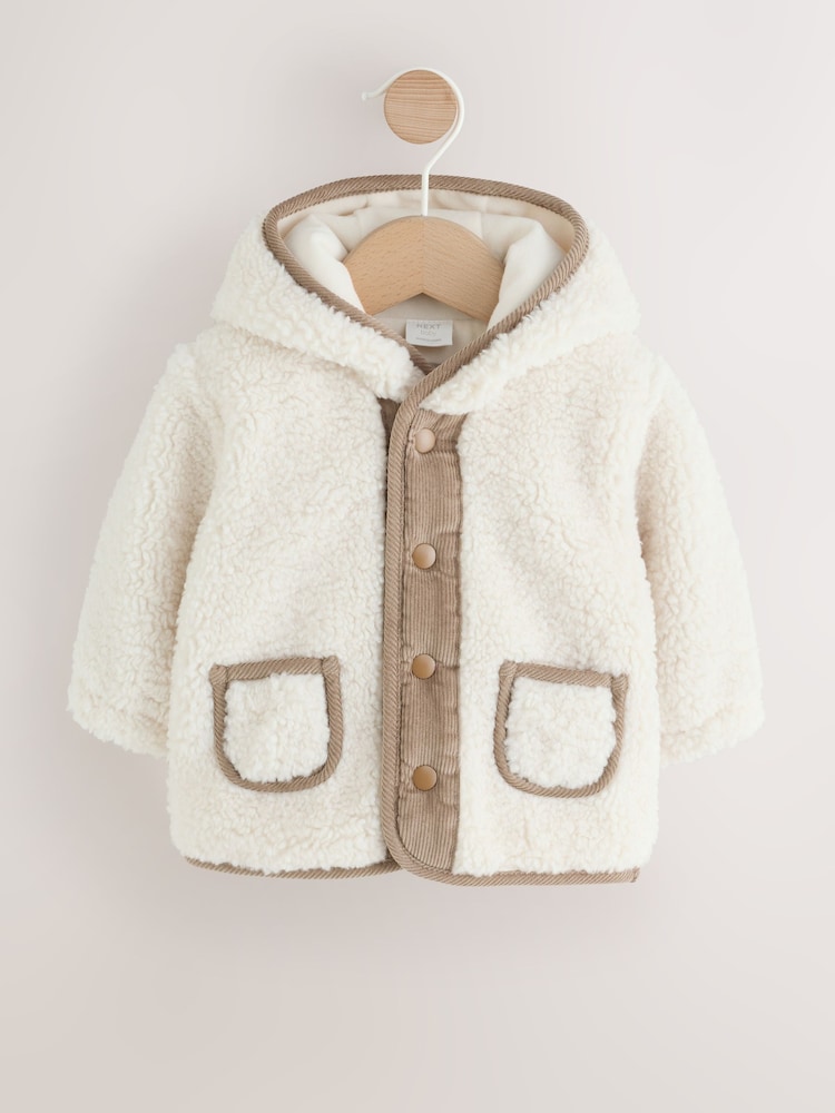 Cream - Borg Hooded Baby Jacket - Imaginea 2 din 8