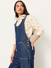 FatFace Raffles Blue Denim Wide Leg Dungaree - Image 3 of 6