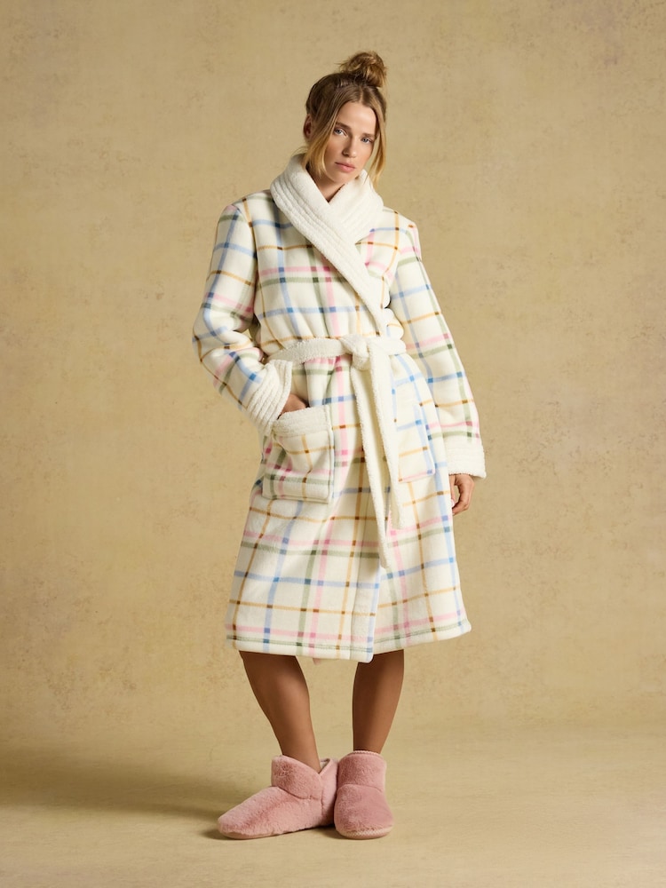 Joules Cream Fleece Dressing Gown - Image 1 of 8 Joules Cream Fleece Dressing Gown - Image 1 of 8