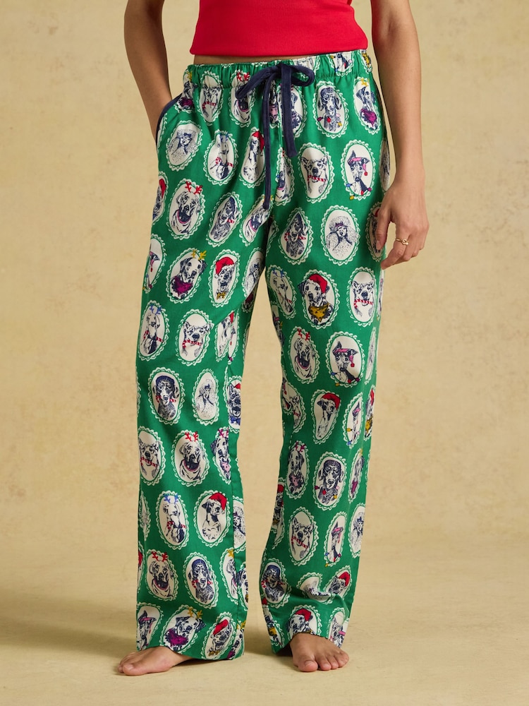Green Dog Print Woven Brushed Cotton Pyjama Bottoms - Image 1 of 7 Green Dog Print Woven Brushed Cotton Pyjama Bottoms - Image 1 of 7