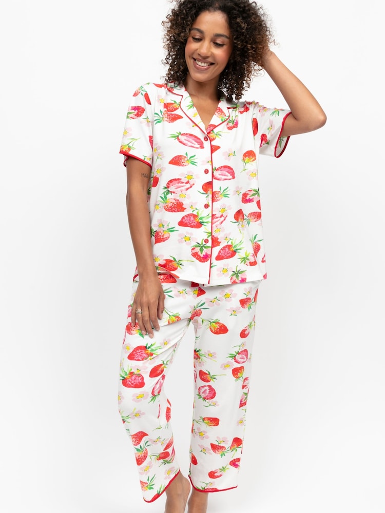 Cyberjammies Red Strawberry Print Jersey Short Sleeve Pyjama Set - Image 2 of 4