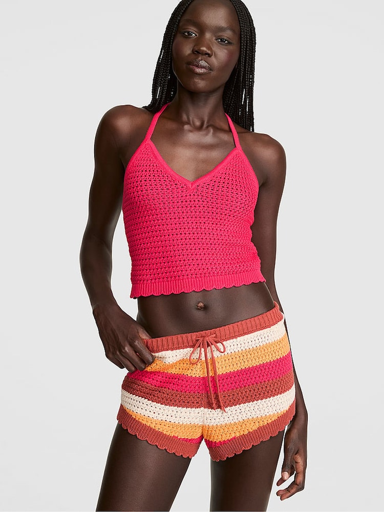 Victoria's Secret Pink Orange/Pink Stripes Crochet Shorts - Image 1 of 2 Victoria's Secret Pink Orange/Pink Stripes Crochet Shorts - Image 1 of 2