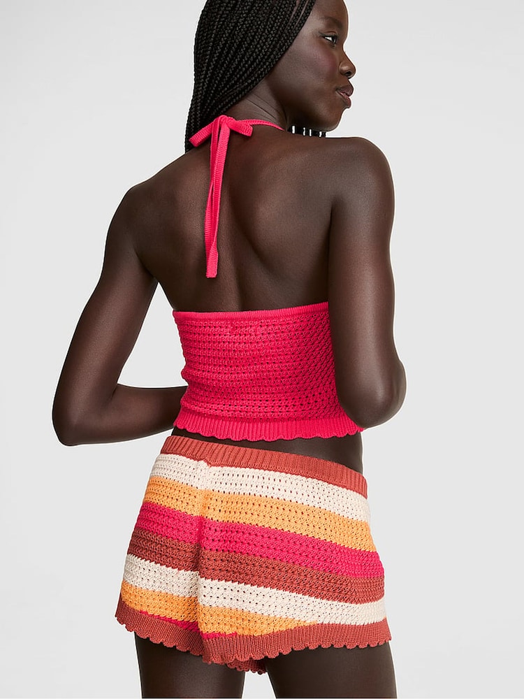 Victoria's Secret Pink Orange/Pink Stripes Crochet Shorts - Image 2 of 2 Victoria's Secret Pink Orange/Pink Stripes Crochet Shorts - Image 2 of 2